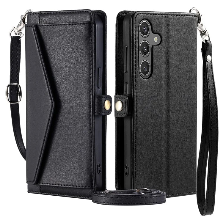 For Samsung Galaxy A14 4G  /  A14 5G Leather Case Wallet Stand Phone Cover with Straps