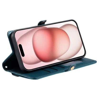 For iPhone 16 Plus Leather Case Wallet Stand Phone Cover with Straps