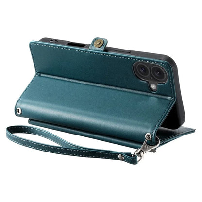 For iPhone 16 Plus Leather Case Wallet Stand Phone Cover with Straps