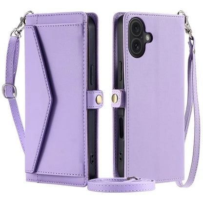 For iPhone 16 Plus Leather Case Wallet Stand Phone Cover with Straps
