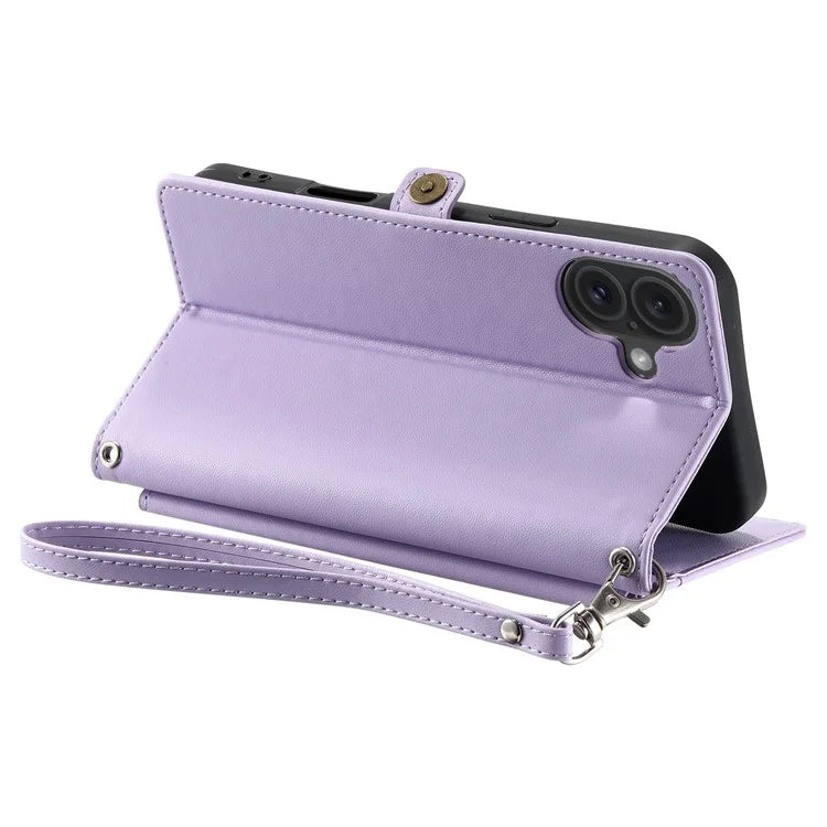 For iPhone 16 Plus Leather Case Wallet Stand Phone Cover with Straps