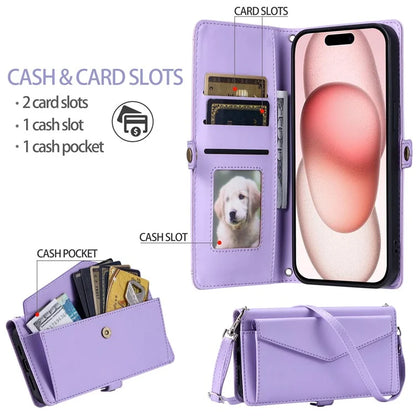 For iPhone 16 Plus Leather Case Wallet Stand Phone Cover with Straps