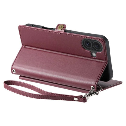 For iPhone 16 Plus Leather Case Wallet Stand Phone Cover with Straps