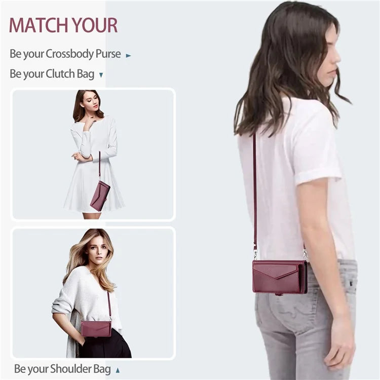 For iPhone 16 Plus Leather Case Wallet Stand Phone Cover with Straps