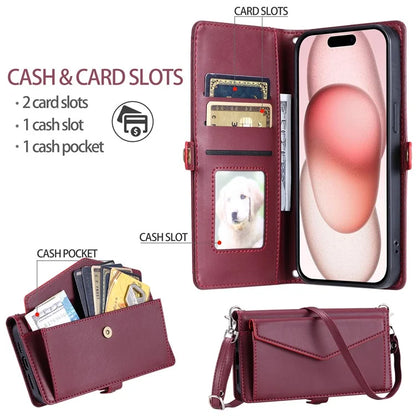 For iPhone 16 Plus Leather Case Wallet Stand Phone Cover with Straps