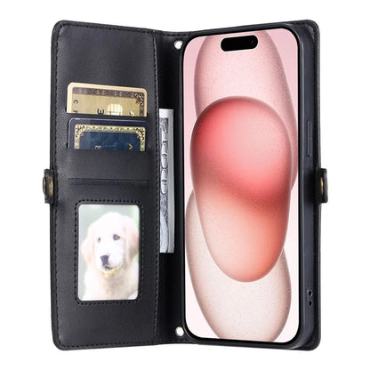 For iPhone 16 Plus Leather Case Wallet Stand Phone Cover with Straps