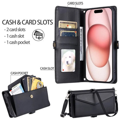 For iPhone 16 Plus Leather Case Wallet Stand Phone Cover with Straps