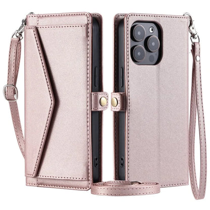 For iPhone 16 Pro Leather Case Wallet Stand Phone Cover with Straps