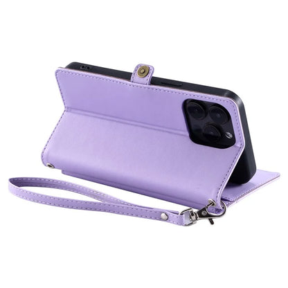 For iPhone 16 Pro Leather Case Wallet Stand Phone Cover with Straps
