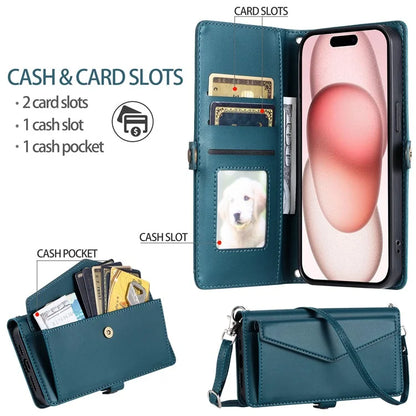 For iPhone 16 Leather Case Wallet Stand Phone Cover with Straps