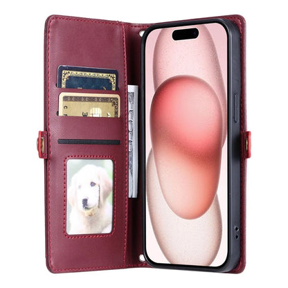 For iPhone 16 Leather Case Wallet Stand Phone Cover with Straps