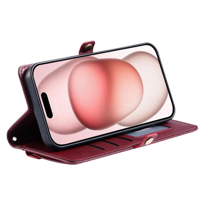 For iPhone 16 Leather Case Wallet Stand Phone Cover with Straps
