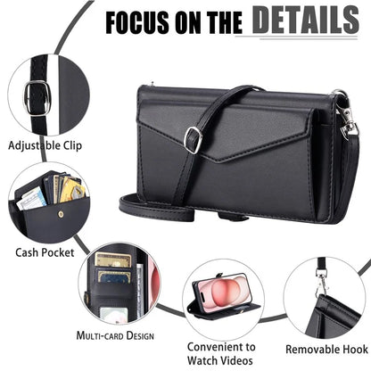 For iPhone 16 Leather Case Wallet Stand Phone Cover with Straps