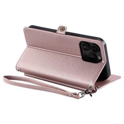 For iPhone 15 Pro Leather Case Wallet Stand Phone Cover with Straps