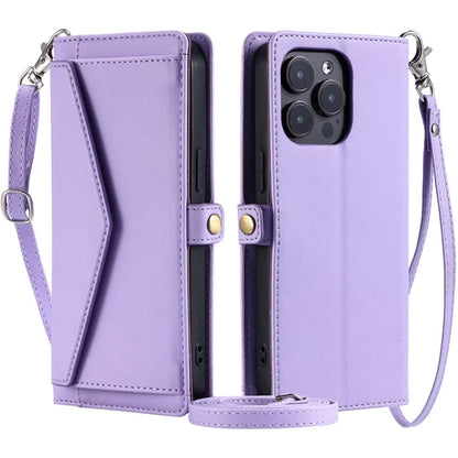 For iPhone 15 Pro Leather Case Wallet Stand Phone Cover with Straps