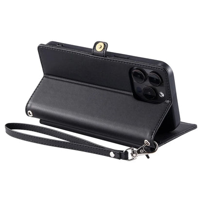 For iPhone 15 Pro Leather Case Wallet Stand Phone Cover with Straps