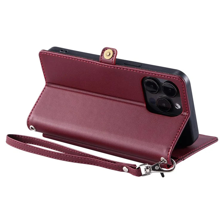 For iPhone 15 Pro Max Leather Case Wallet Stand Phone Cover with Straps