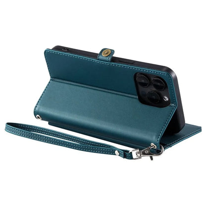 For iPhone 15 Pro Max Leather Case Wallet Stand Phone Cover with Straps