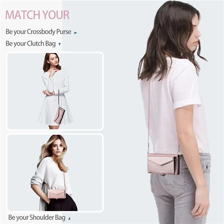 For iPhone 15 Leather Case Wallet Stand Phone Cover with Straps