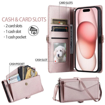 For iPhone 15 Leather Case Wallet Stand Phone Cover with Straps