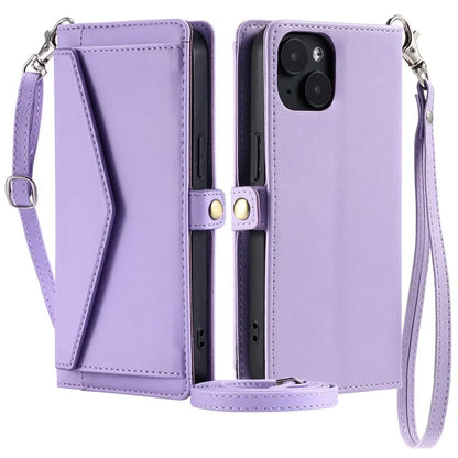 For iPhone 15 Leather Case Wallet Stand Phone Cover with Straps