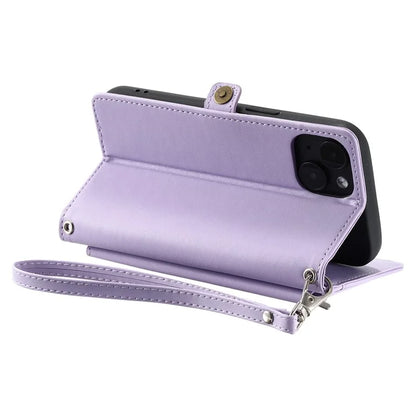 For iPhone 15 Leather Case Wallet Stand Phone Cover with Straps