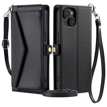 For iPhone 15 Leather Case Wallet Stand Phone Cover with Straps