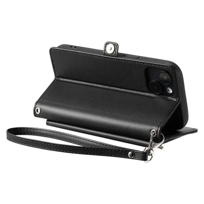 For iPhone 15 Leather Case Wallet Stand Phone Cover with Straps
