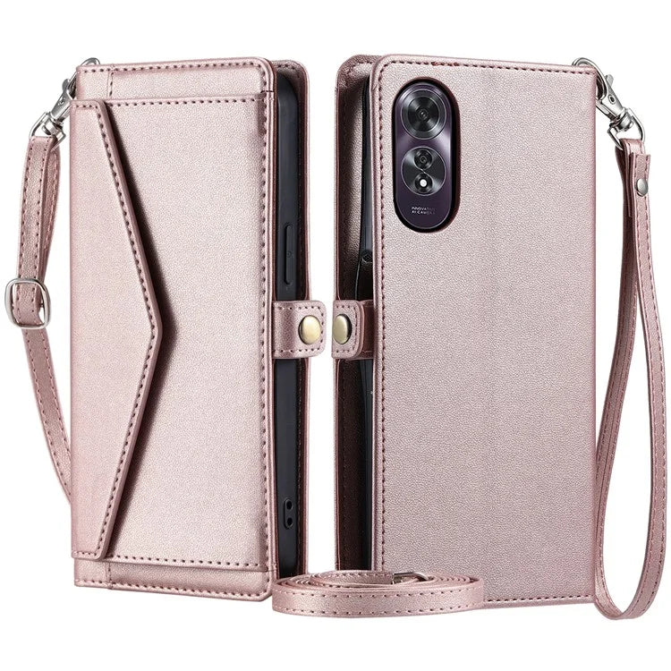 For Oppo A60 4G Leather Case Wallet Stand Phone Cover with Straps