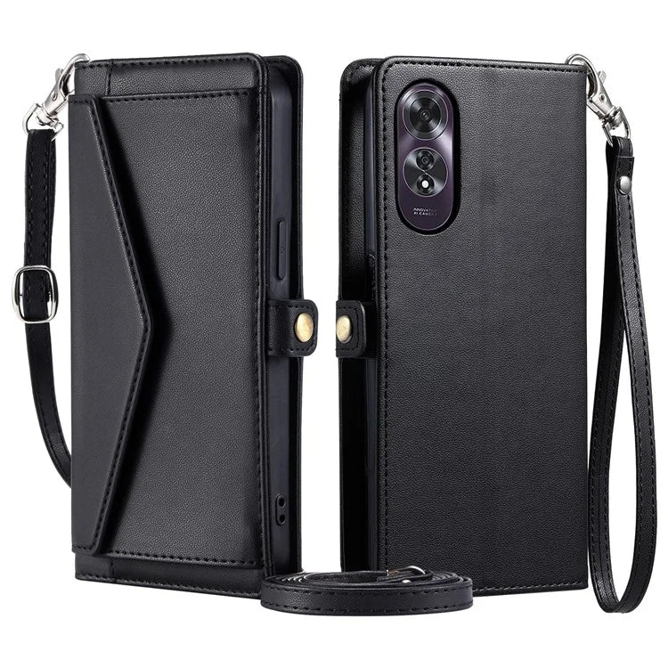For Oppo A60 4G Leather Case Wallet Stand Phone Cover with Straps