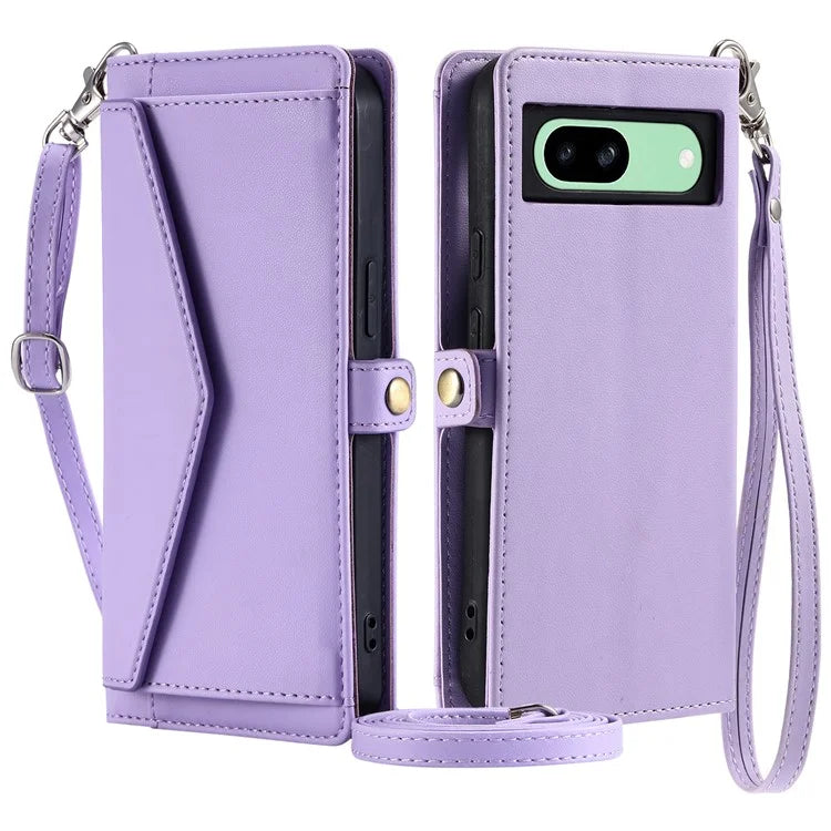 For Google Pixel 8a Leather Case Wallet Stand Phone Cover with Straps