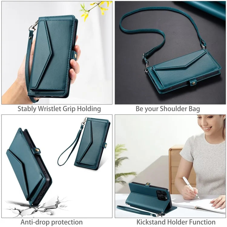 For Google Pixel 8a Leather Case Wallet Stand Phone Cover with Straps