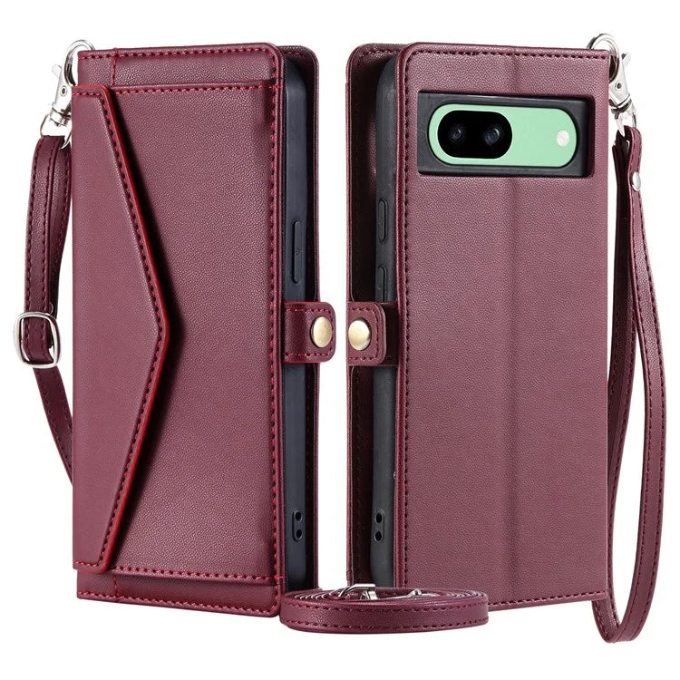 For Google Pixel 8a Leather Case Wallet Stand Phone Cover with Straps