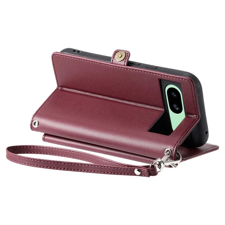 For Google Pixel 8a Leather Case Wallet Stand Phone Cover with Straps
