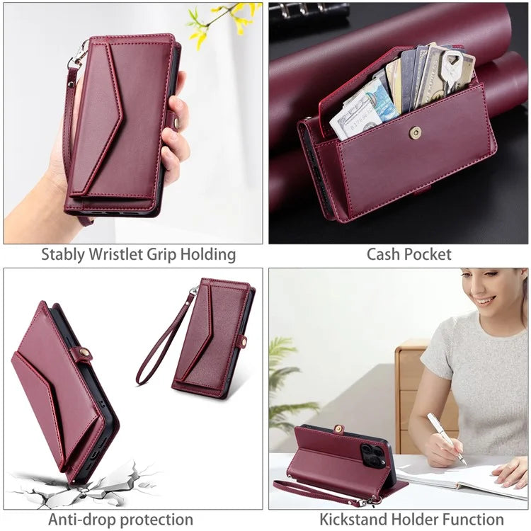 For Google Pixel 8a Leather Case Wallet Stand Phone Cover with Straps