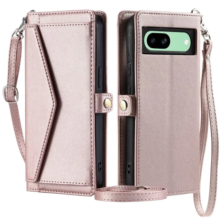 For Google Pixel 8a Leather Case Wallet Stand Phone Cover with Straps