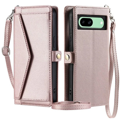 For Google Pixel 8a Leather Case Wallet Stand Phone Cover with Straps