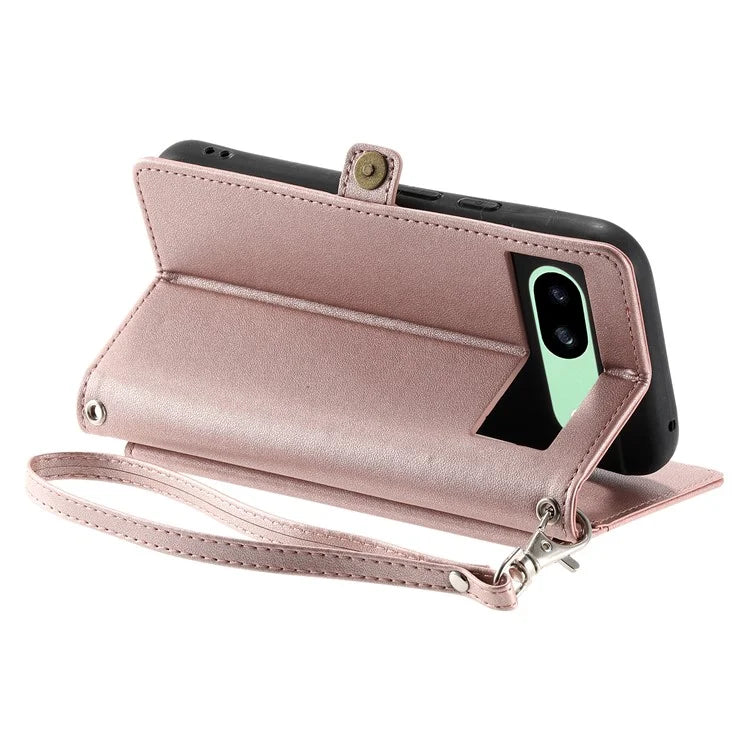 For Google Pixel 8a Leather Case Wallet Stand Phone Cover with Straps