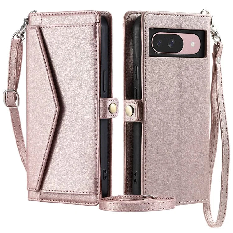 For Google Pixel 9 Pro  /  Pixel 9 Leather Case Wallet Stand Phone Cover with Straps
