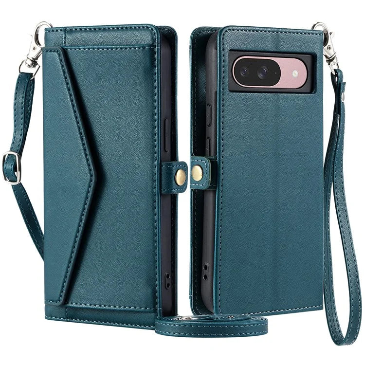 For Google Pixel 9 Pro  /  Pixel 9 Leather Case Wallet Stand Phone Cover with Straps
