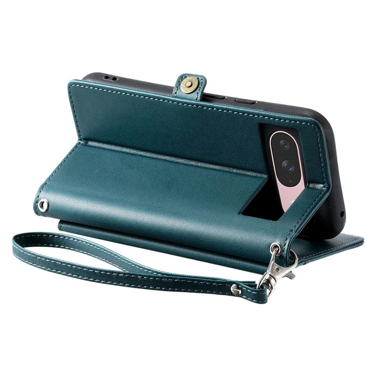 For Google Pixel 9 Pro  /  Pixel 9 Leather Case Wallet Stand Phone Cover with Straps