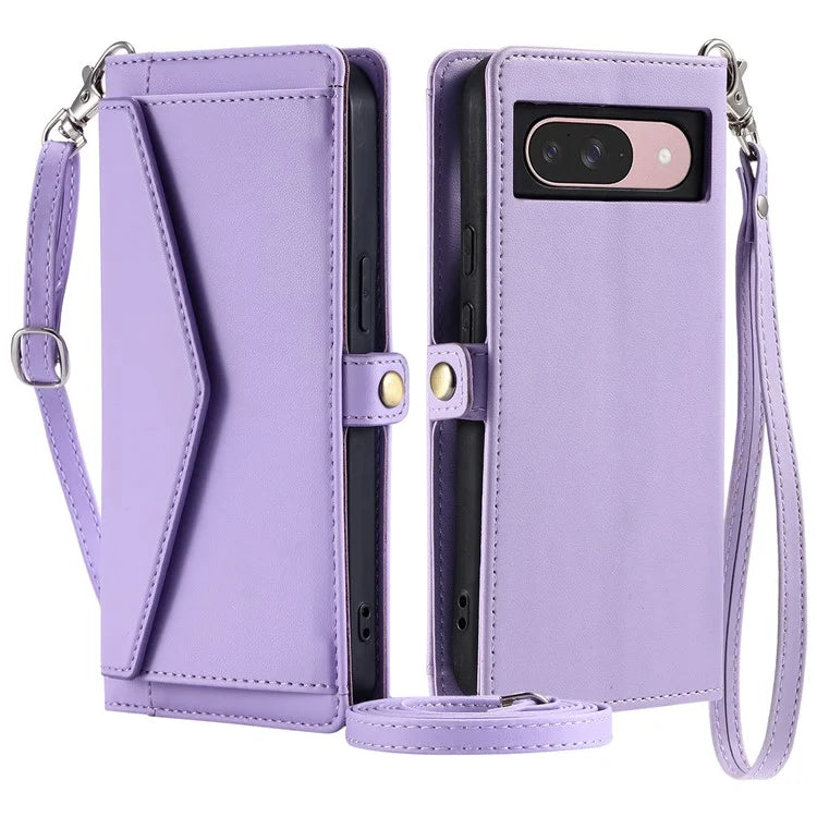 For Google Pixel 9 Pro  /  Pixel 9 Leather Case Wallet Stand Phone Cover with Straps