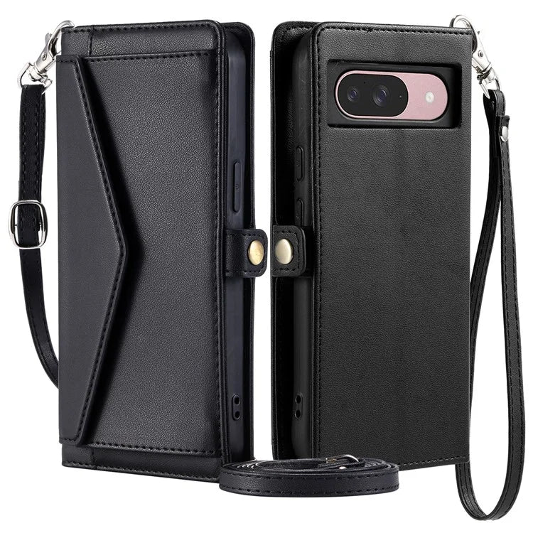 For Google Pixel 9 Pro  /  Pixel 9 Leather Case Wallet Stand Phone Cover with Straps