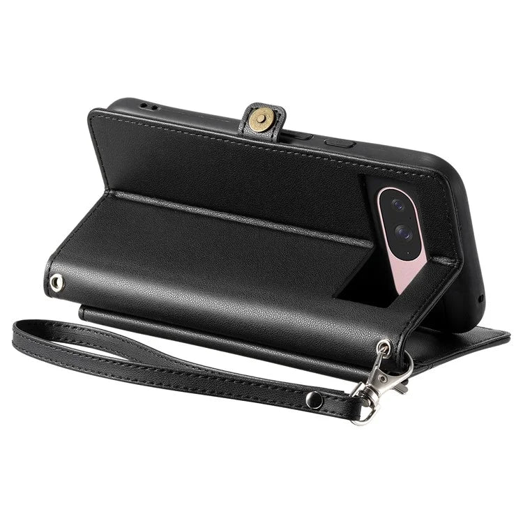 For Google Pixel 9 Pro  /  Pixel 9 Leather Case Wallet Stand Phone Cover with Straps