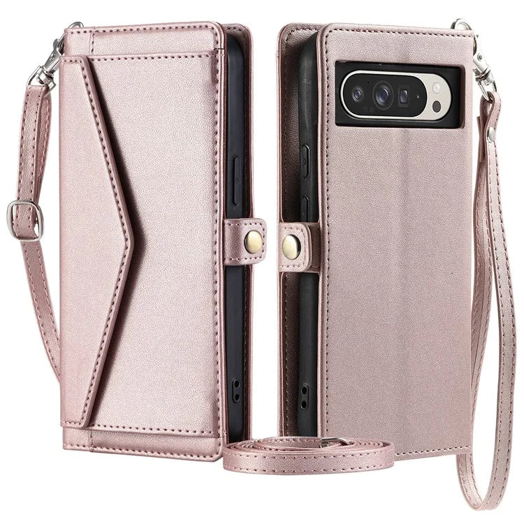 For Google Pixel 9 Pro XL Leather Case Wallet Stand Phone Cover with Straps