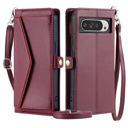 For Google Pixel 9 Pro XL Leather Case Wallet Stand Phone Cover with Straps