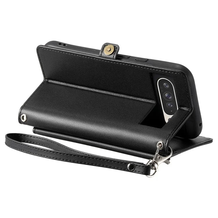 For Google Pixel 9 Pro XL Leather Case Wallet Stand Phone Cover with Straps