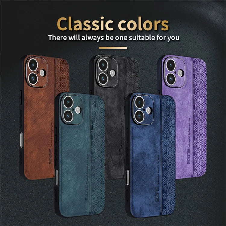 AZNS For iPhone 16 Case Protective PU Leather Covered TPU Phone Shell