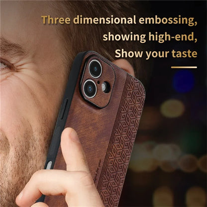 AZNS For iPhone 16 Case Protective PU Leather Covered TPU Phone Shell