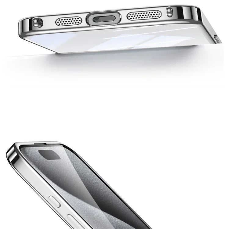 SULADA For iPhone 15 Case Electroplating Ultra Clear Soft TPU Phone Cover with PU Wrist Strap